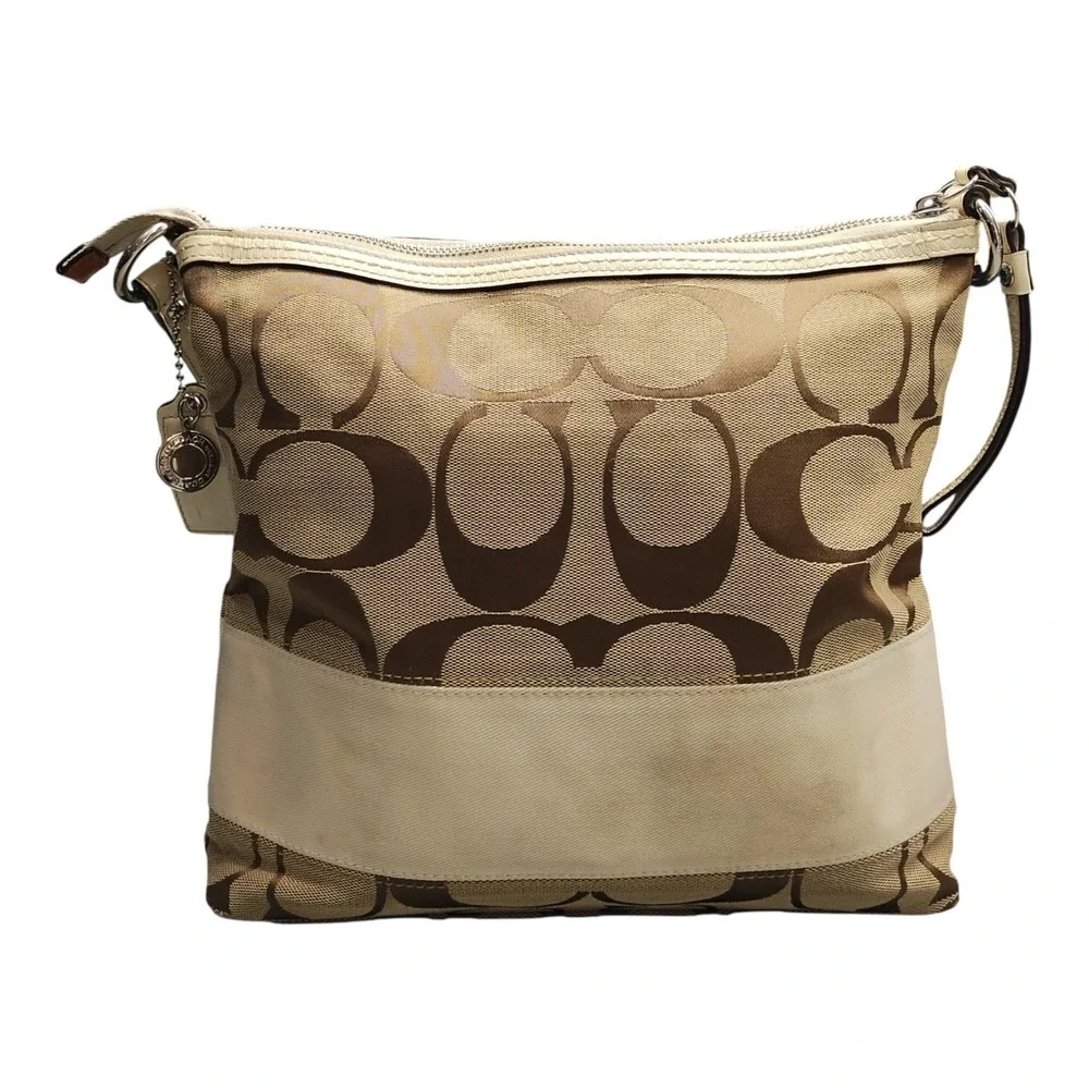 Coach Signature‎ Shoulder Bag Womens Multi Canvas Leather Casual Zip Closure